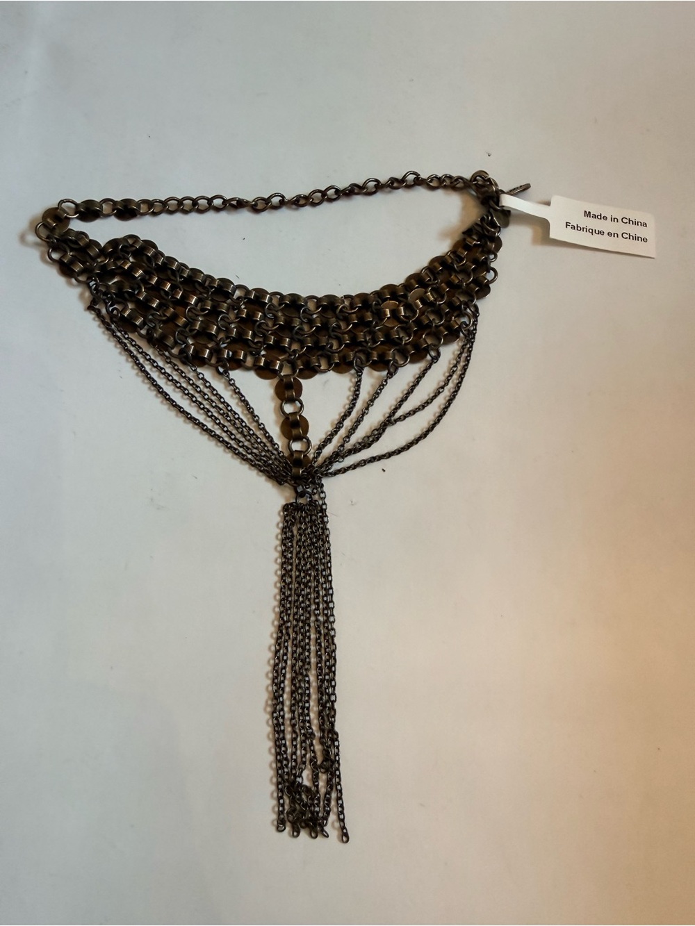 Free People Antiqued Bronze Chain Bib Coker Necklace Draped Tassel Fringe NWT - Picture 2 of 2